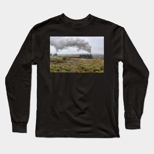 LMS Black 5 Number 5828 on a Misty Day on the Moor Long Sleeve T-Shirt by SteveHClark